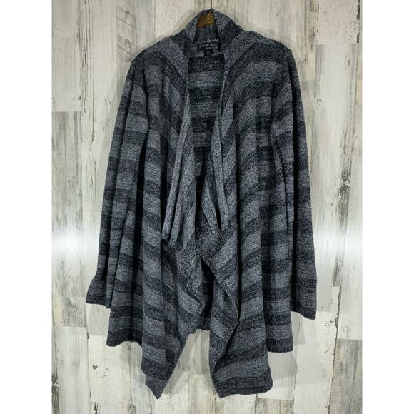 Barefoot Dreams Bamboo Chic Lite Cardigan Size Large XL Gray Stripe Open Front - Picture 1 of 7